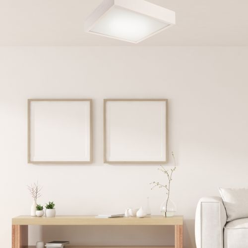 LED Deckenleuchte Weiß Holz eckig Wohnzimmer