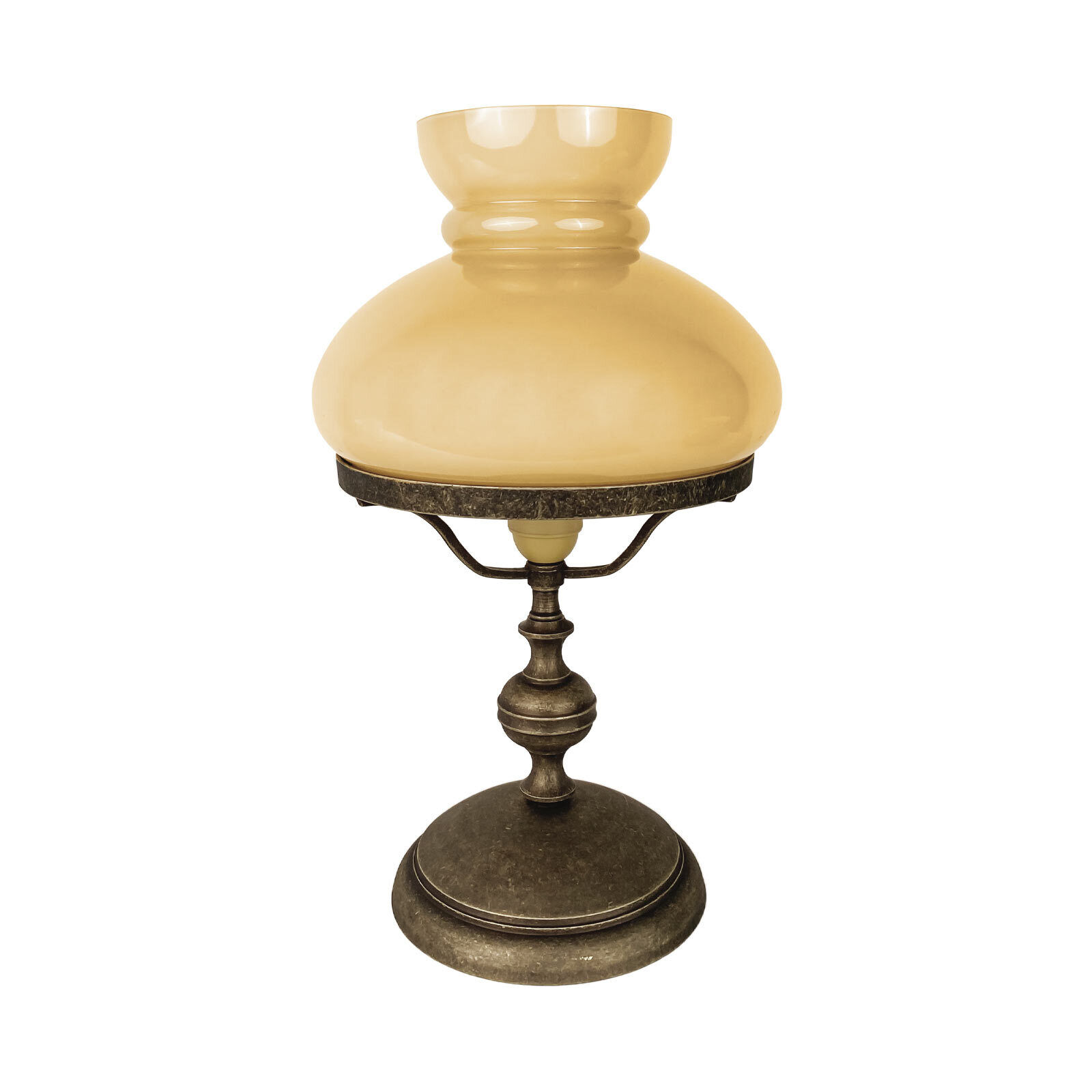 Tischlampe Messing Glas 39 cm in Bronze Antik Creme E14